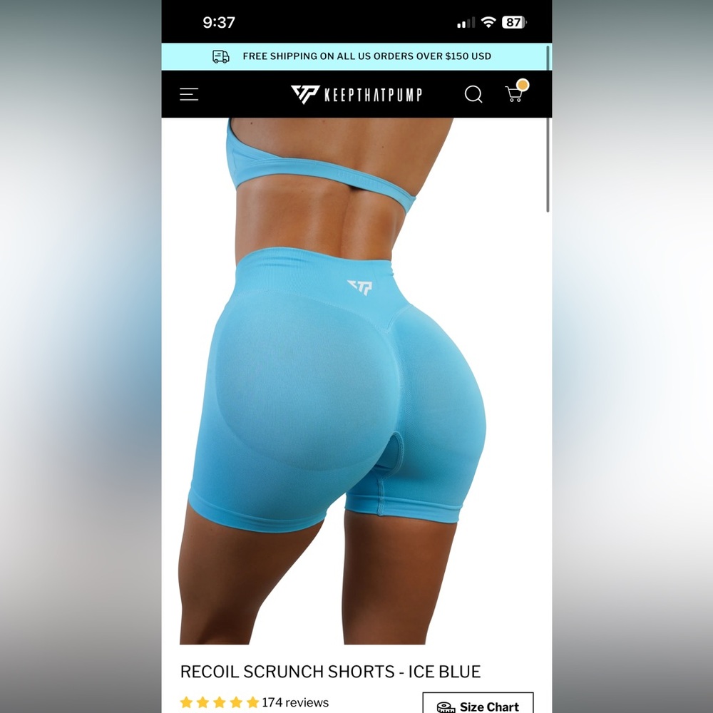 KTP (KeepThatPump), ice blue, recoil shorts. Brand new never worn with the tag.